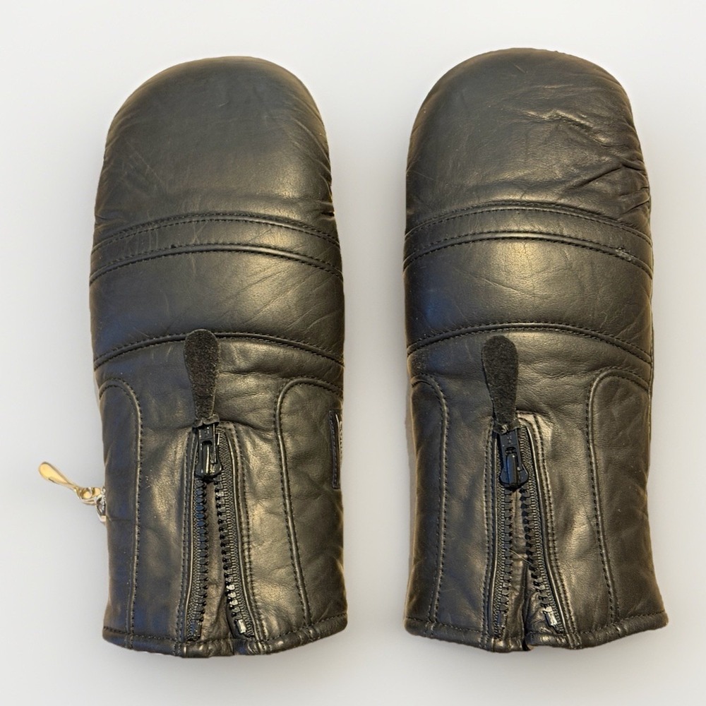 Vintage Conroy Snowmobile Mittens Stay Soft Leather Black USA Medium Women's - Picture 2 of 6